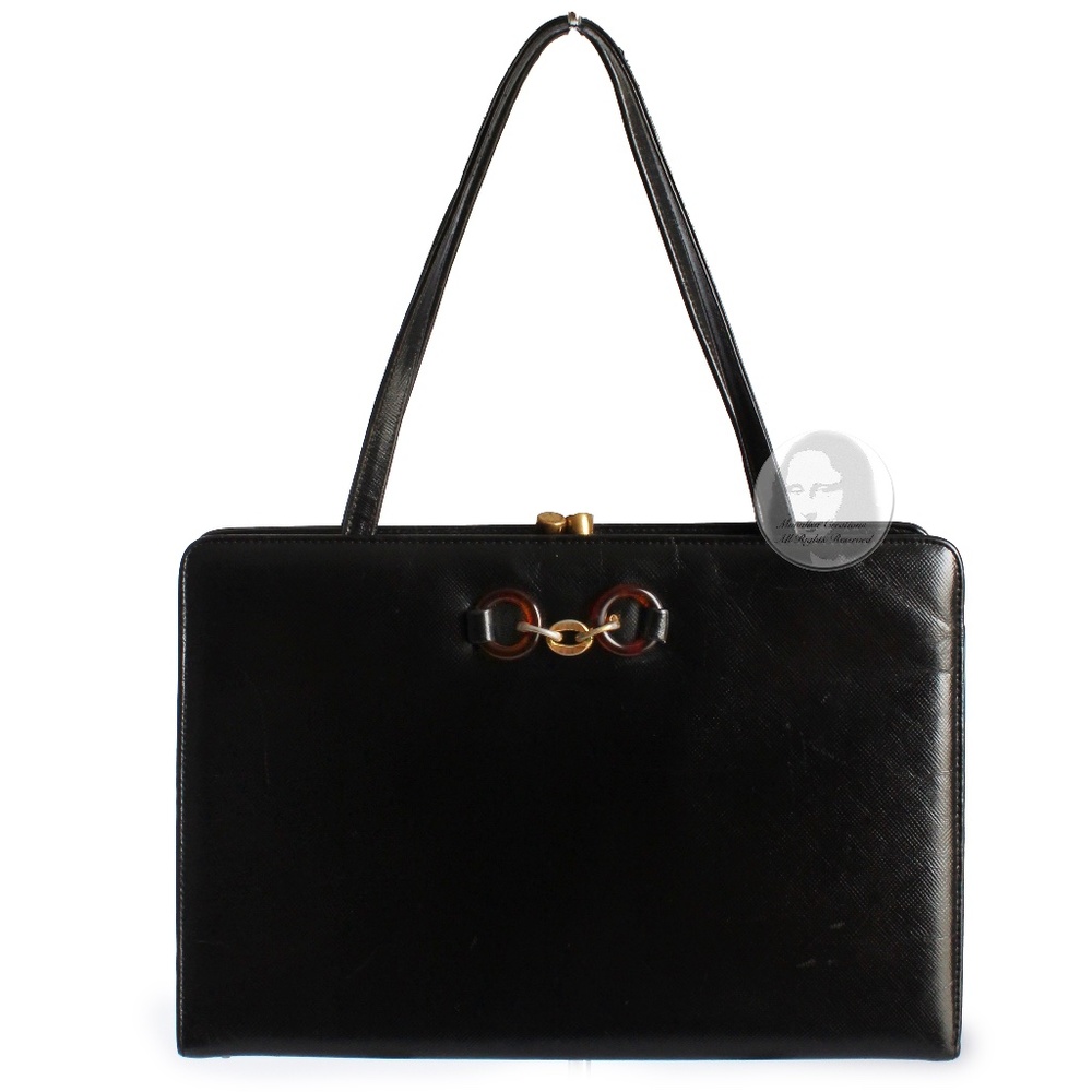 Bienen-Davis Evening Bag Black Saffiano Textured Leather Rare Vintage 1970s